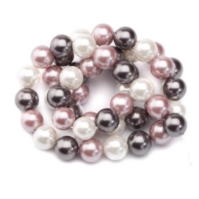 Natural mother-of-pearl beads, grey-white-rose, 8mm, +/-48pcs