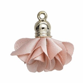 Polyester flower pendant with end cap 27x25mm, rose, 2 pcs