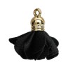 Polyester flower pendant with end cap 27x25mm, black, 2 pcs