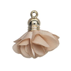 Polyester flower pendant with end cap 27x25mm, beige, 2 pcs