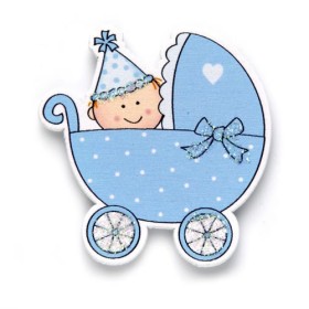 Wooden baby carriages, light blue, 35x40mm, 6 pcs