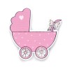 Wooden baby carriages, pink, 35x40mm, 6 pcs