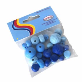 Wooden beads, blue mix