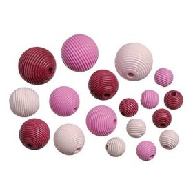 Wooden beads, pink mix, 10-20mm, 22 pcs