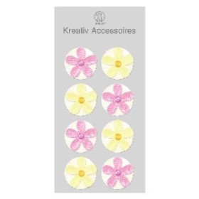 Ursus Kreativ - Fabric blossoms pink/cream, 2.5cm, 8 pces
