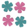 Leather flowers, pink-turquoise, 4 pcs