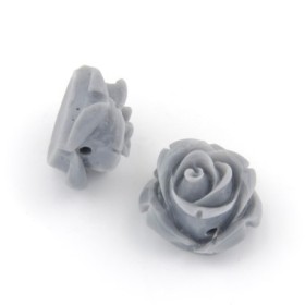 Resin roses, 15mm, grey, 5 pcs