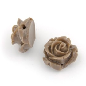 Resin roses, 15mm, brown, 5 pcs