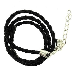Artificial leather choker with clasp, black 45cm