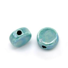 Flat ceramic bead Ø12x7mm, aqua, 5 pcs