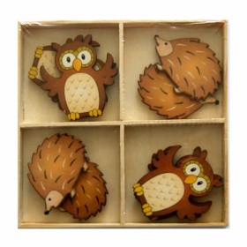 Wooden owls and hedgehogs 45mm, 8 pcs