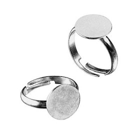 Ring with plate, 12mm, colour : silver, 2 pces