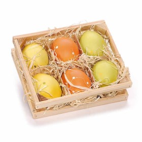 Wooden box 13x16cm with 6 coloured eggs