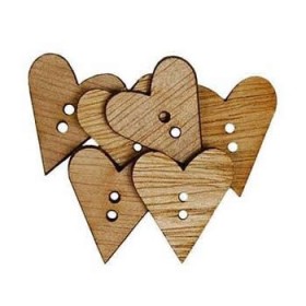 Wooden buttons heart, 22mm, 6 pcs