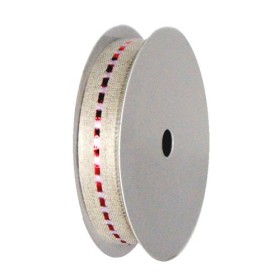 Linen ribbon with red line, 15mm/2.5m