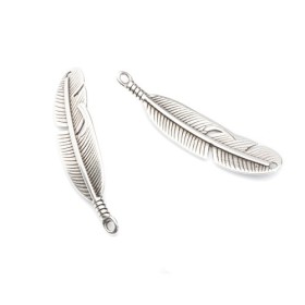 Connector feather, 44x10mm, silver color