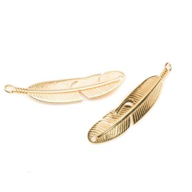 Connector feather, 44x10mm, gold color