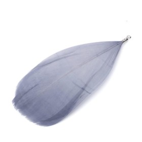 Feather with crimp end, +/- 75mm, grey, 1 pcs
