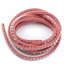 Suede lace with silver rivet, 3mm/1m, pink