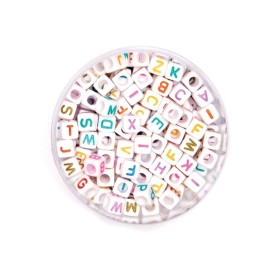 Plastic beads with letters, mix, +/- 300 pcs