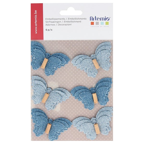 Mariposas de denim, 55mm, 6 pz