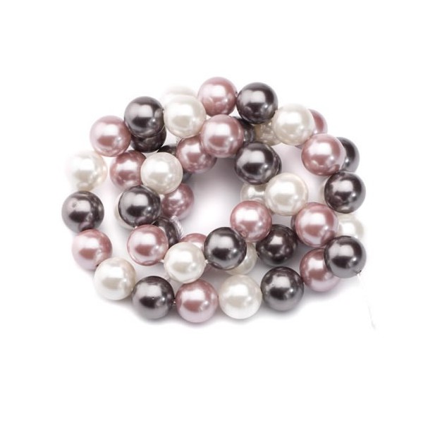 Perlas redondas 8mm, rosa/gris/blanco, +/-48pcs