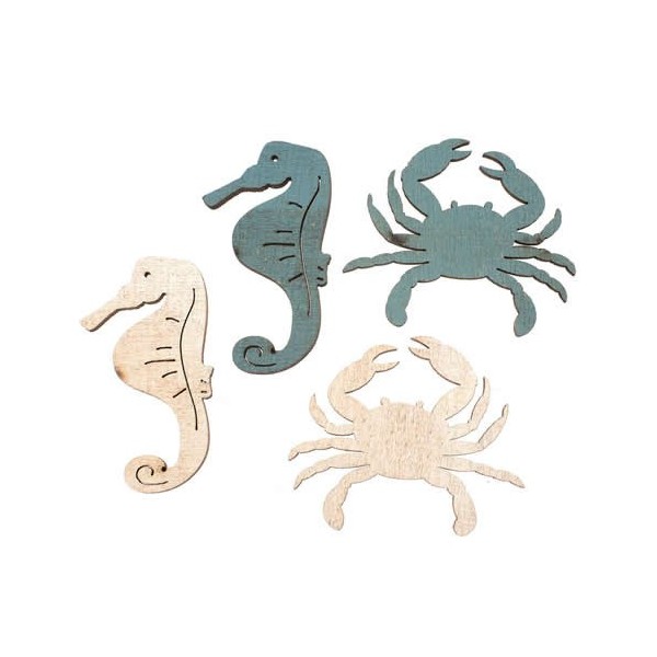 Wooden seahorses/crabs, 12 pcs