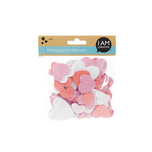 Coeurs en mousse pailletés, rose/blanc, 120 pcs