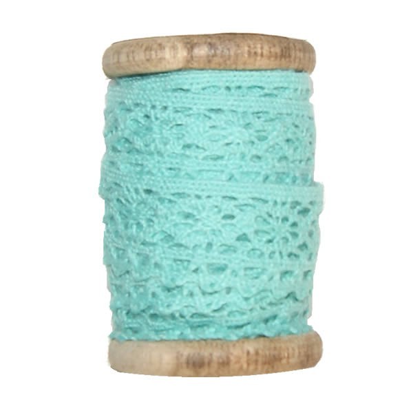 Dentelle sur bobine bois, 2cm/3m, turquoise