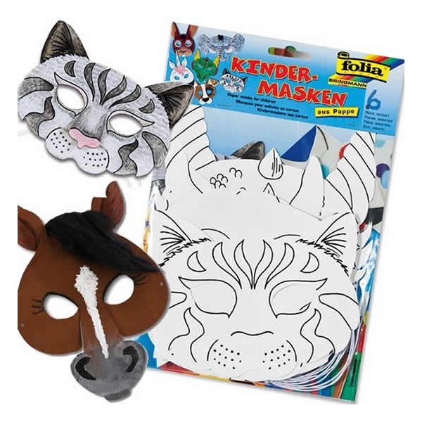 Masques en papier cartonné assortis pour enfants, 6 pcs