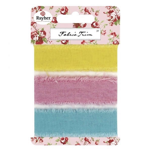 Linen ribbon yellow/pink/lightblue