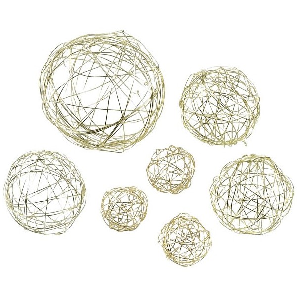 Bolas de hilo de metal, 3/5/8cm, oro, 10 pz