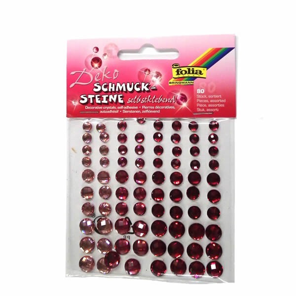 Rhinestones stickers, pink-red, 5-10mm