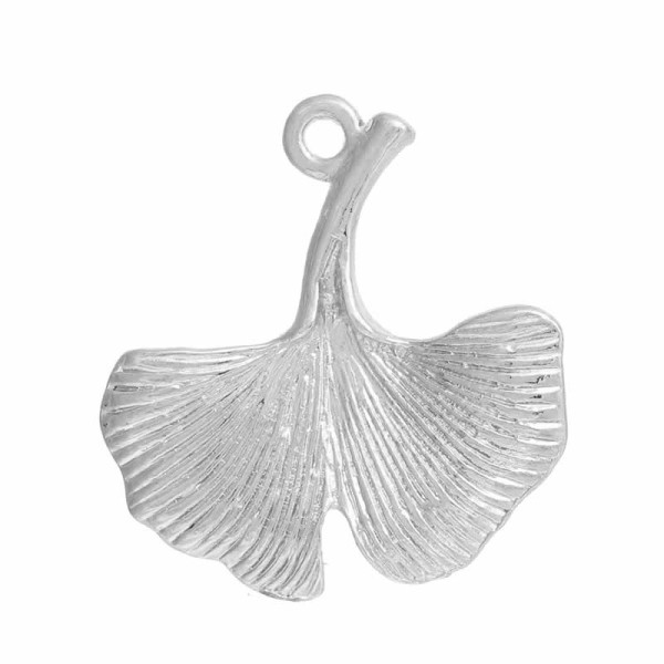 Hanging Ginkgo leaf 23x21mm, silver colour, 2 pcs