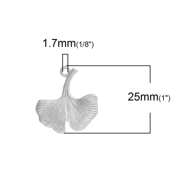 Pendentif en métal Ginkgo couleur argent 23x21mm, 2 pcs