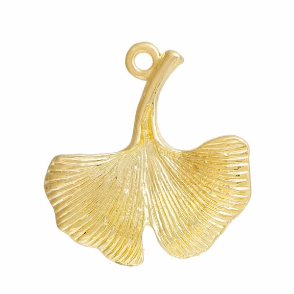 Hanging Ginkgo leaf 23x21mm, gold colour, 2 pcs