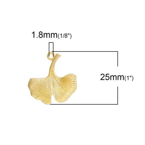 Colgante hoja Ginkgo color oro, 23x21mm, 2 pz