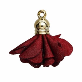 Polyester flower pendant with end cap 27x25mm, winered, 2 pcs
