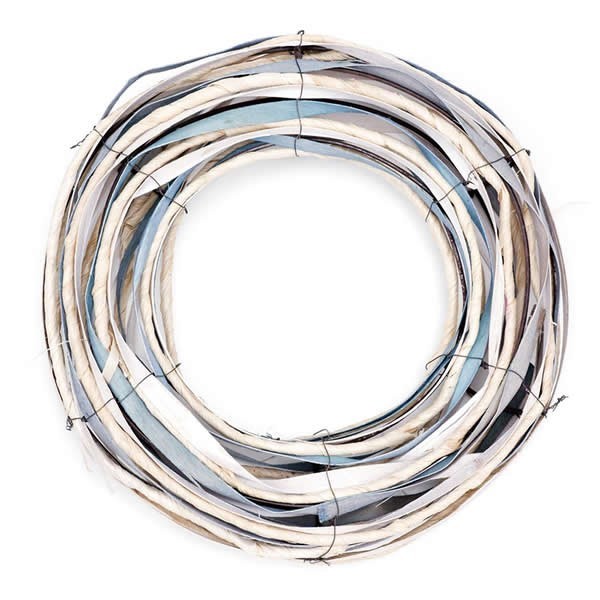 Wicker wreath, white-blue, 26.5cm