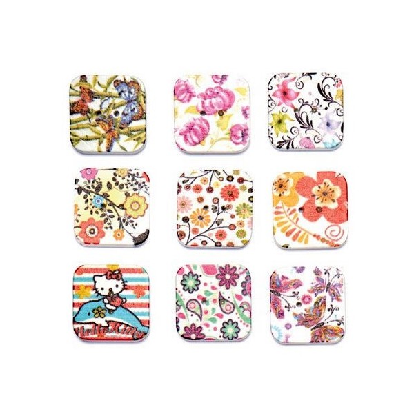Printed wooden buttons square, 15 pcs
