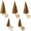 Sapins avec socle en bois, or, 5 pcs