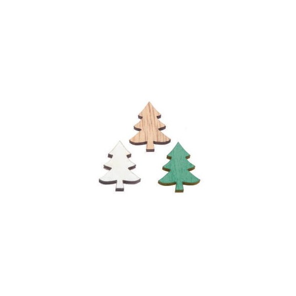 Sapins en bois 3D, 2x1.5x0.7cm, 12 pcs