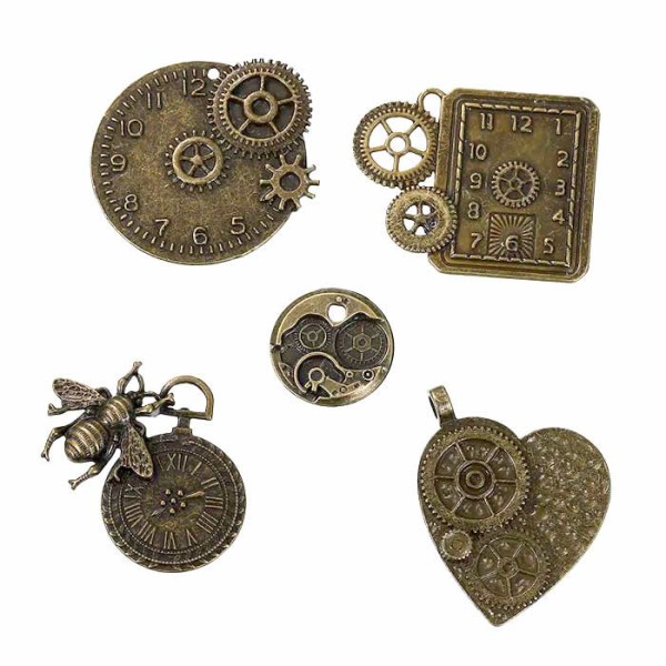 Pendentifs steampunk bronze, 23-50mm, 5 pcs