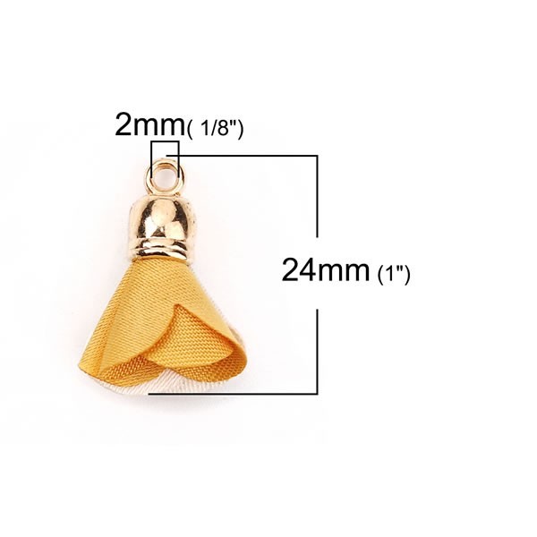 Fabric flower pendant with end cap, 4 pcs, beige/gold