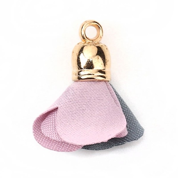 Pendentif fleur tissu, 4 pcs, doré/mauve