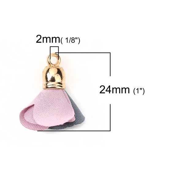 Pendentif fleur tissu, 4 pcs, doré/mauve