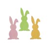 Lapins en bois vert/rose/jaune, 5.5cm, 6 pces