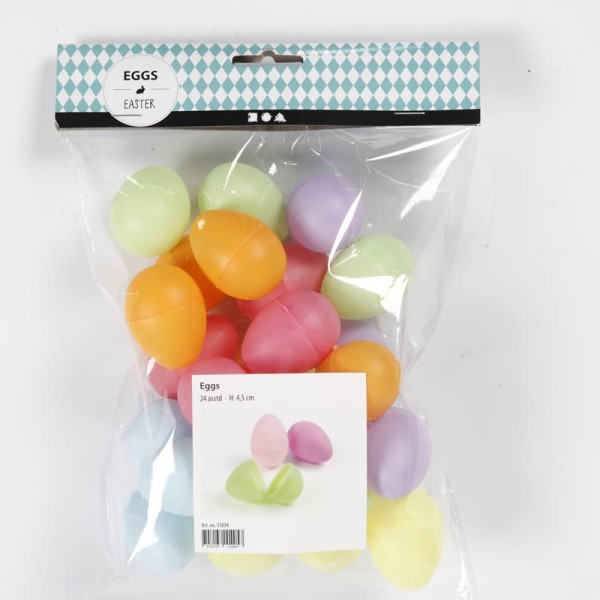 Coloured plastic eggs, 45mm, 24 pcs