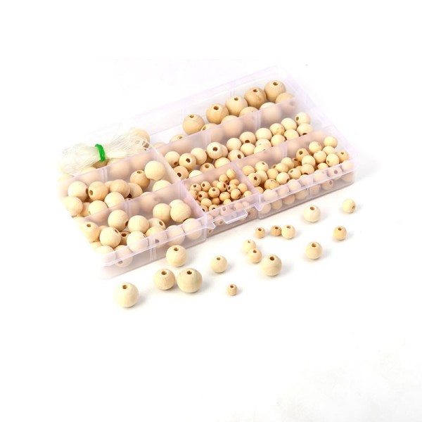 Perles en bois rondes assorties, +/-220 pcs