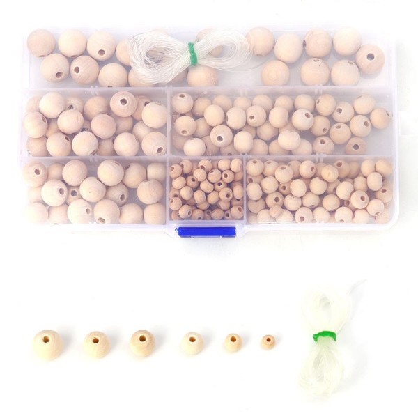 Perles en bois rondes assorties, +/-220 pcs
